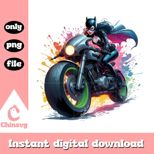 Cat woman ride motorbike design png, cat woman movie png