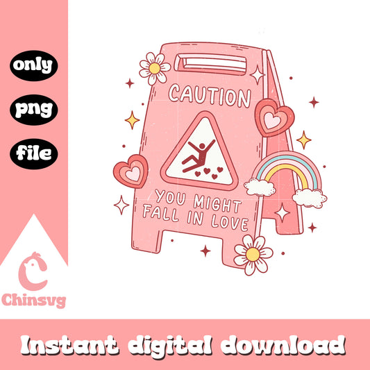 Caution you might fall in love png, fall in love png, valentine png