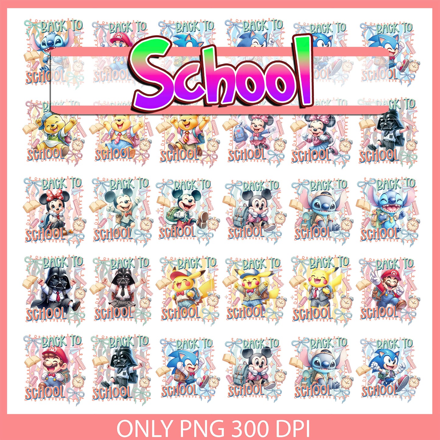Characters back to school art bundle png