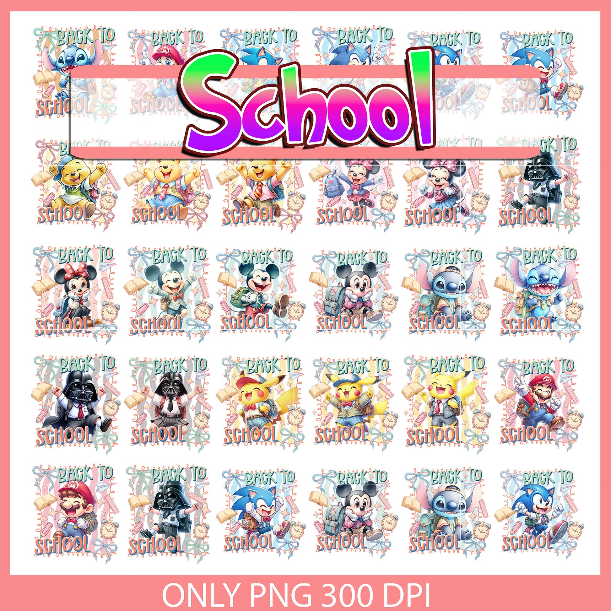 Characters back to school art bundle png