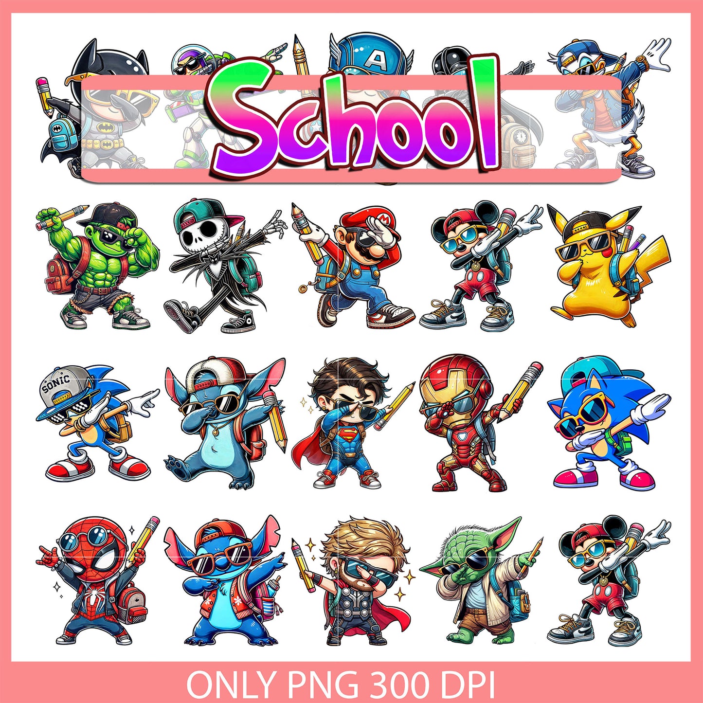 Characters dabbing design bundle png, going back to school png