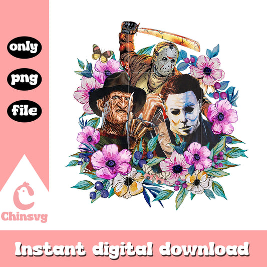 Characters floral colorful halloween design png, happy halloween png