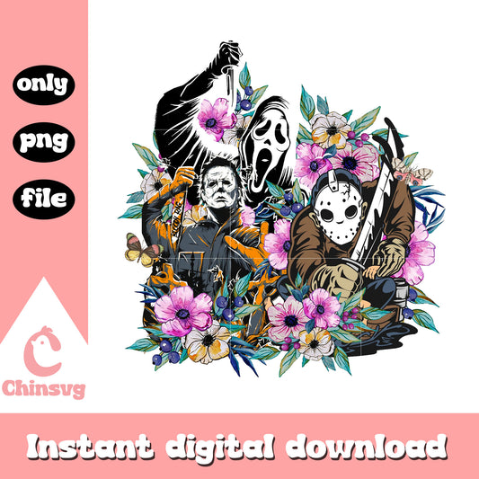 Characters floral horror drawing design png, spooky halloween png