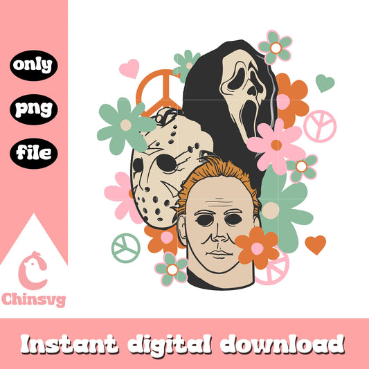 Characters head floral halloween png, trick or treat png