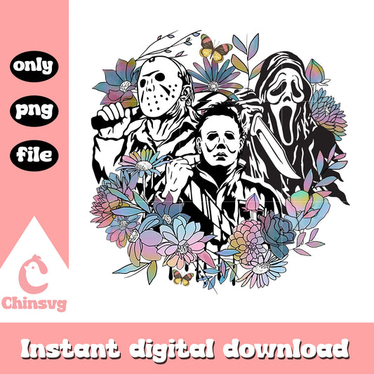 Characters horror floral drawing design png, happy halloween png