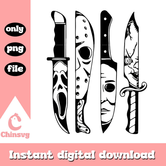 Characters horror knife design png, happy halloween png
