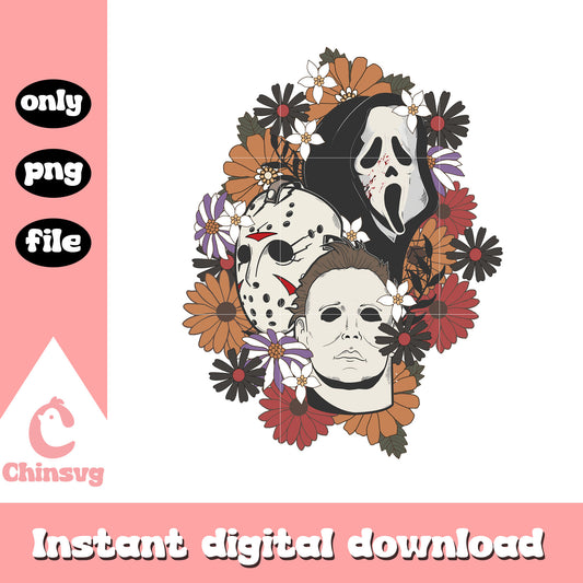 Characters spooky floral drawing design png, ghostface png