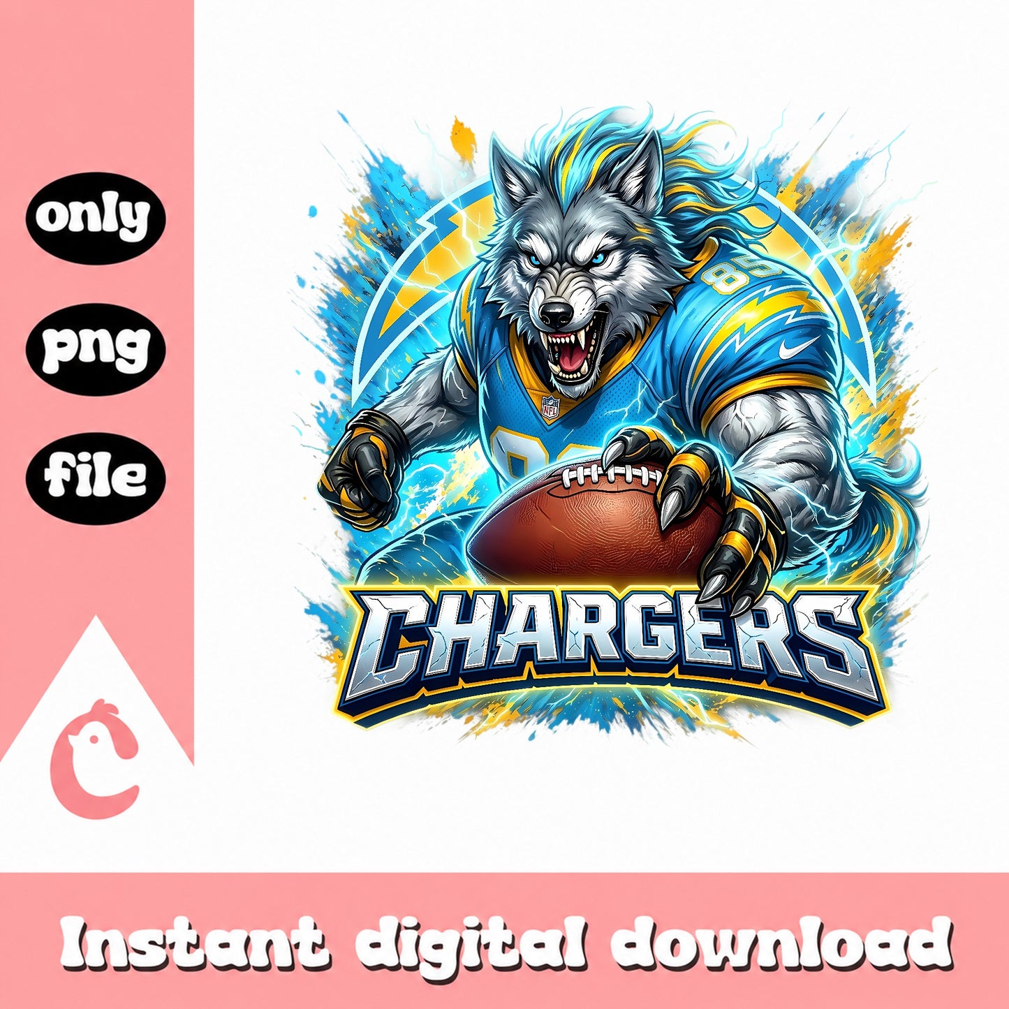 Chargers Wolf Football Mascot PNG, NFL Fan Shirt, Sports PNG