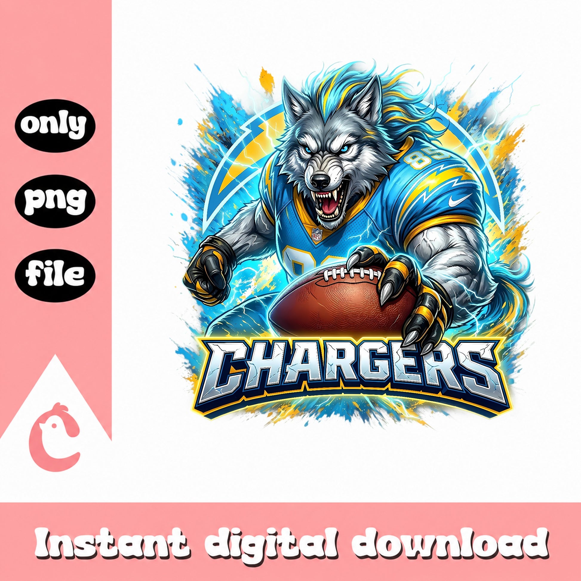 Chargers Wolf Football Mascot PNG, NFL Fan Shirt, Sports PNG