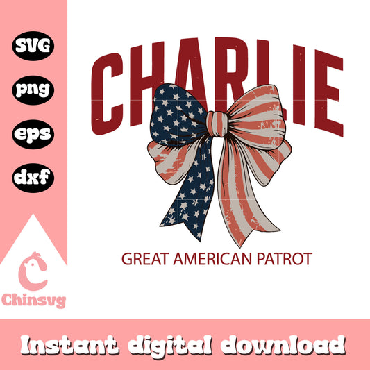 Charlie great american patriot bow svg, charlie kirk rip svg 