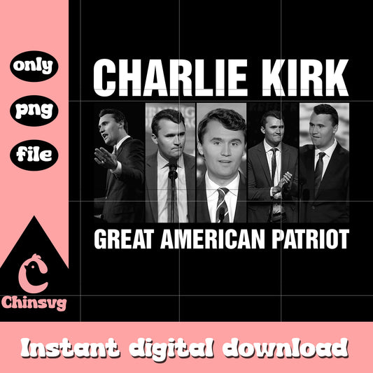 Charlie kirk great american patriot black white png, charlie kirk png