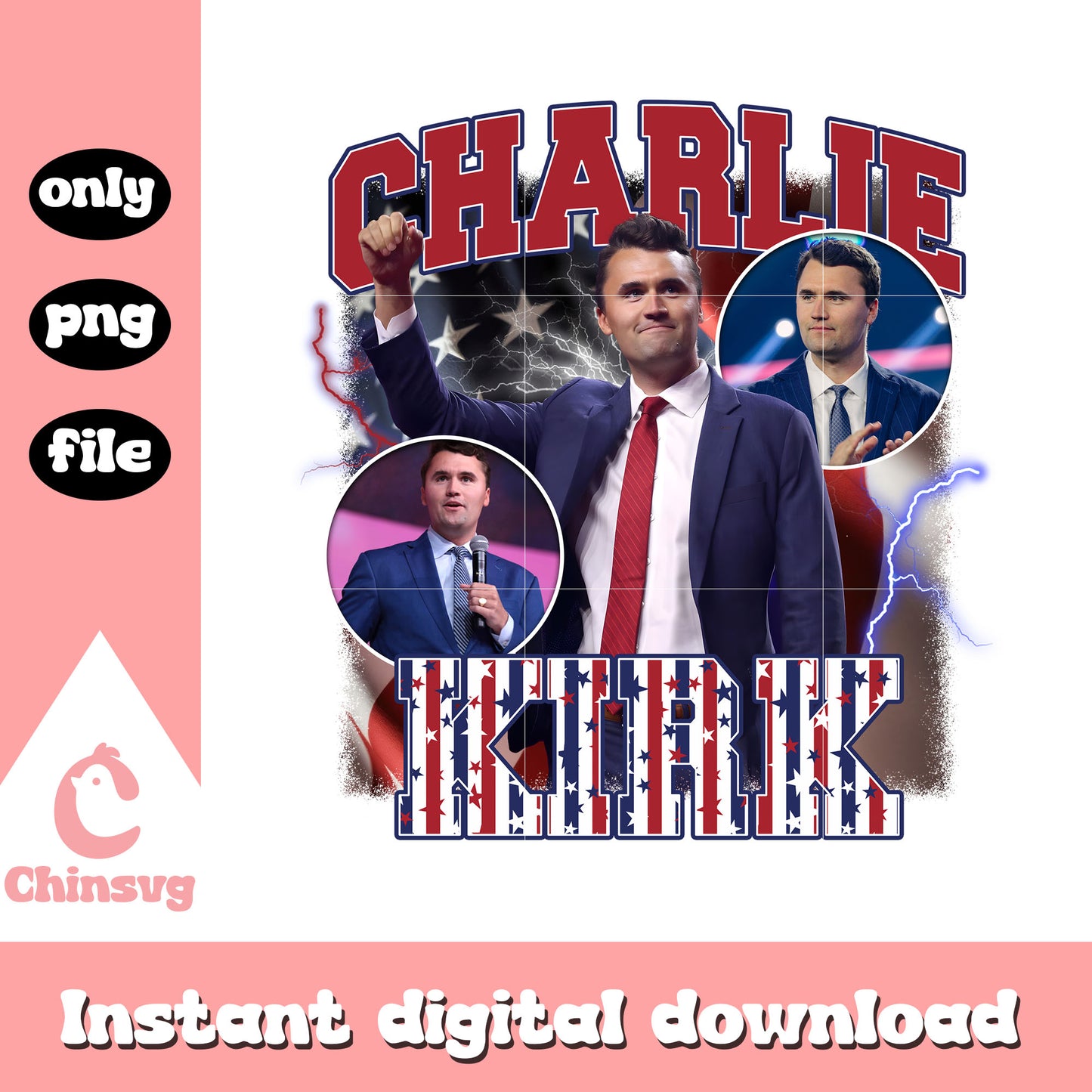 Charlie kirk thunder frame design png, charlie kirk smile png