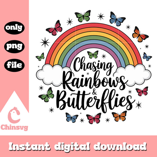 Chasing rainbows and butterflies design png, rainbow and clouds​ png