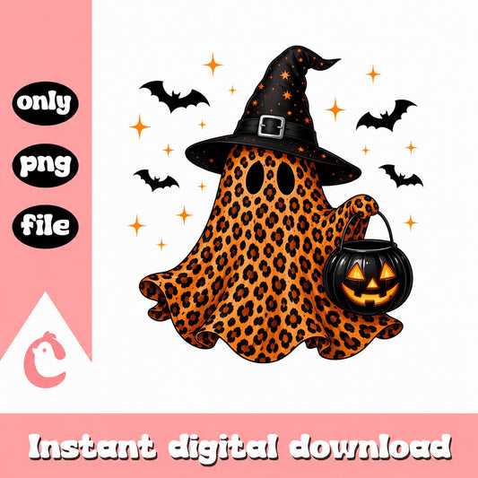 Cheetah Print Ghost Witch Hat PNG, Halloween Ghost PNG, Spooky Pumpkin PNG