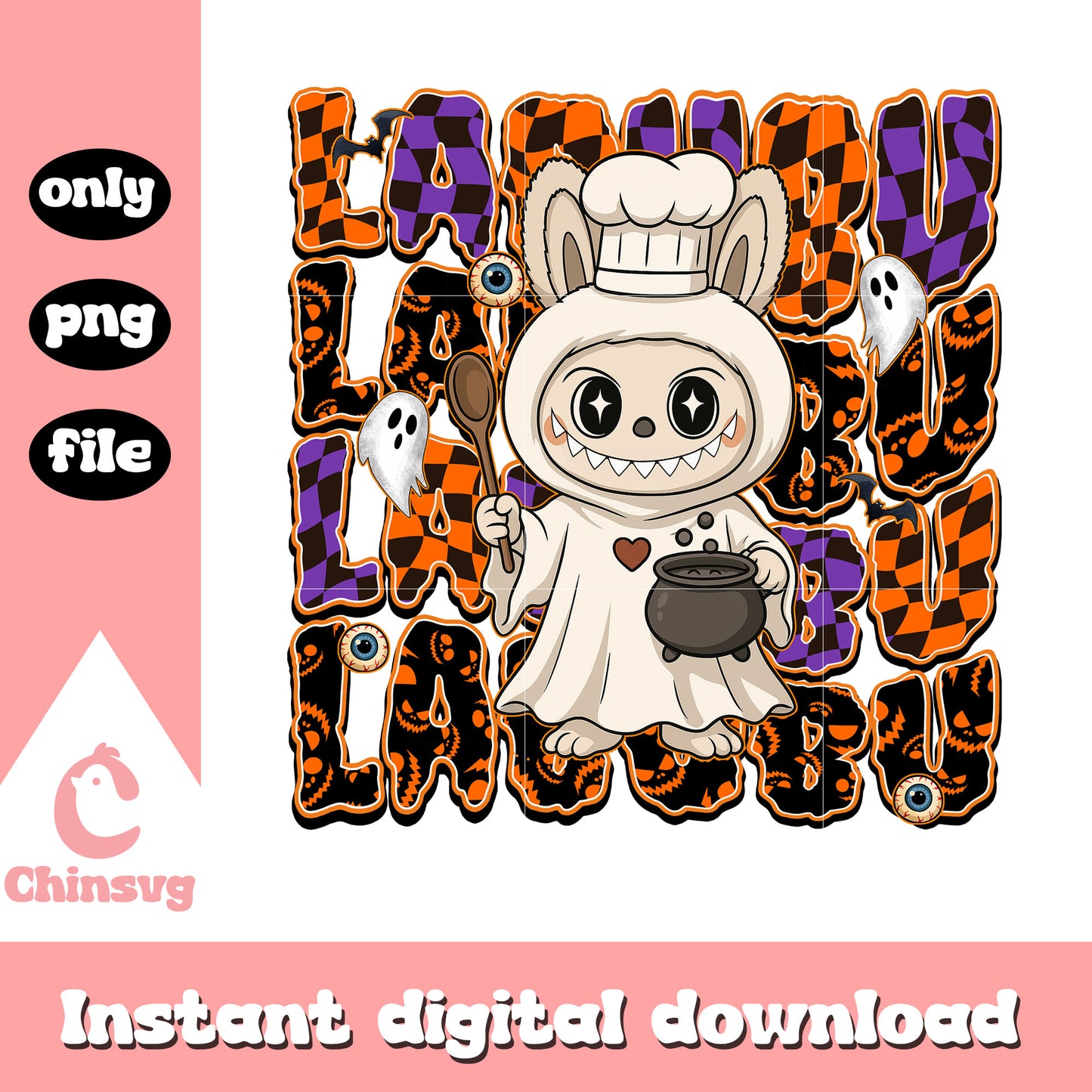 Chef ghost labubu doll design png, halloween ghost png
