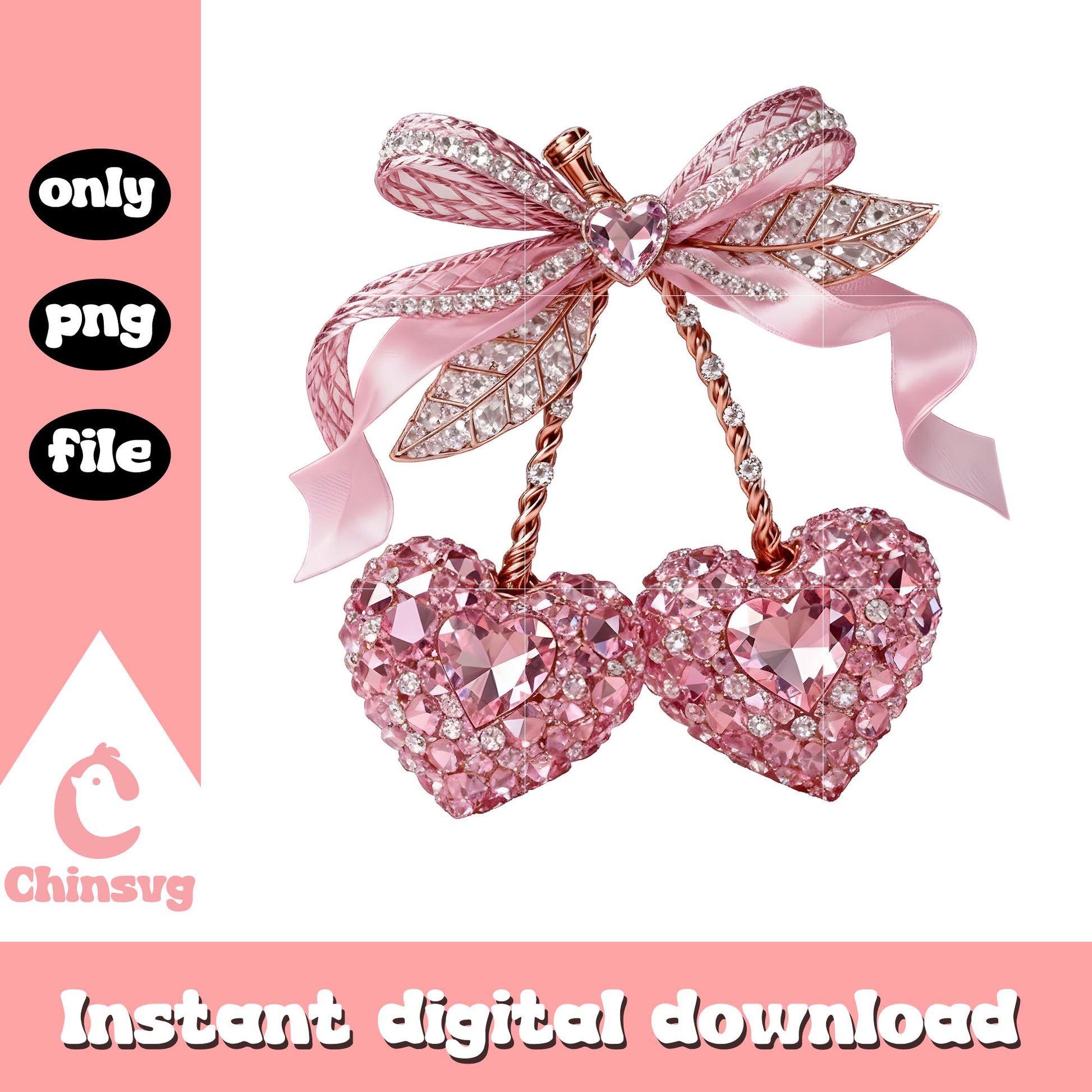 Cherry heart diamond valentine png, cherry valentine​ png
