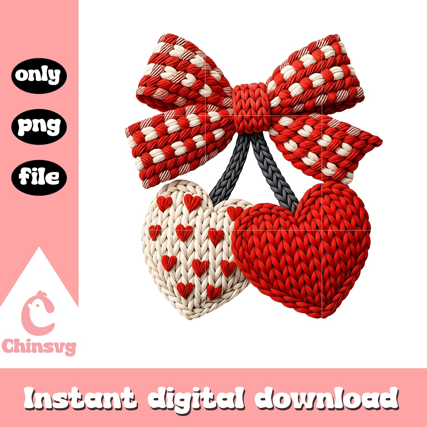 Cherry heart valentine crochet png, cherry valentine​ png