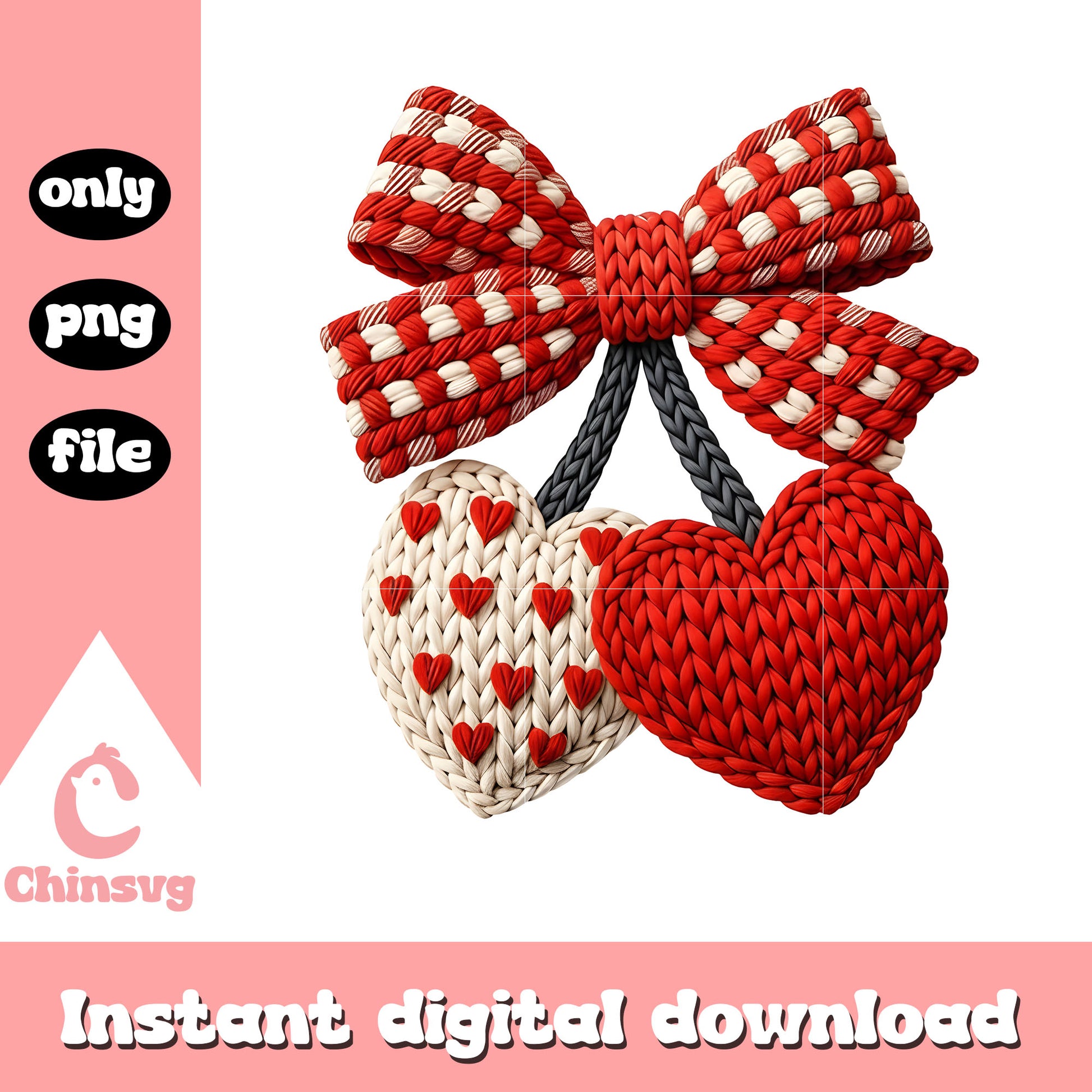 Cherry heart valentine crochet png, cherry valentine​ png