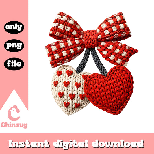 Cherry heart valentine crochet png, cherry valentine​ png