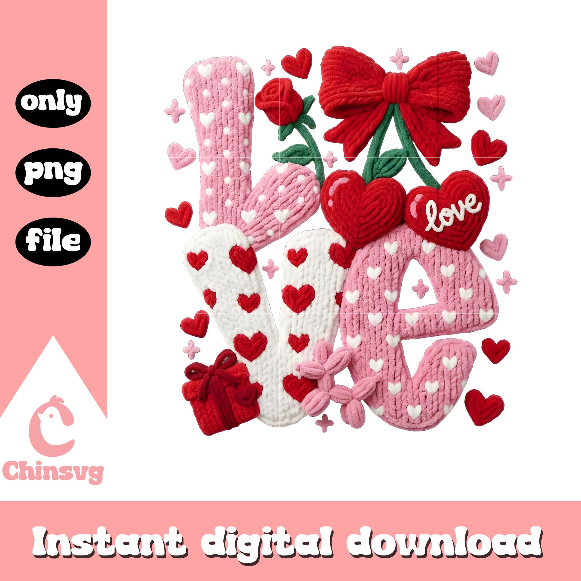Cherry love valentine crochet png, valentino cherry​​ png