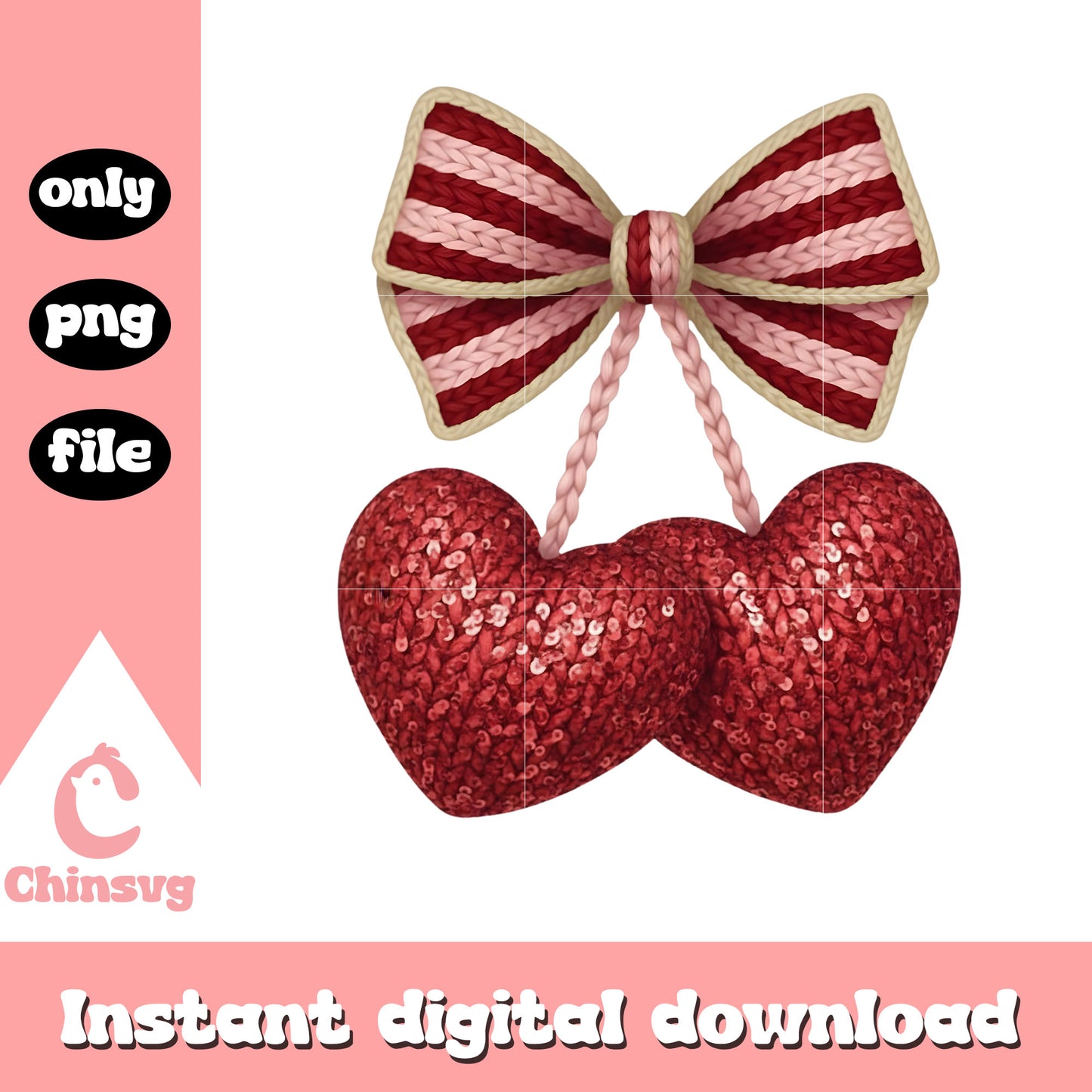 Chery heart valentine crochet png, cherry valentine​​​​ png