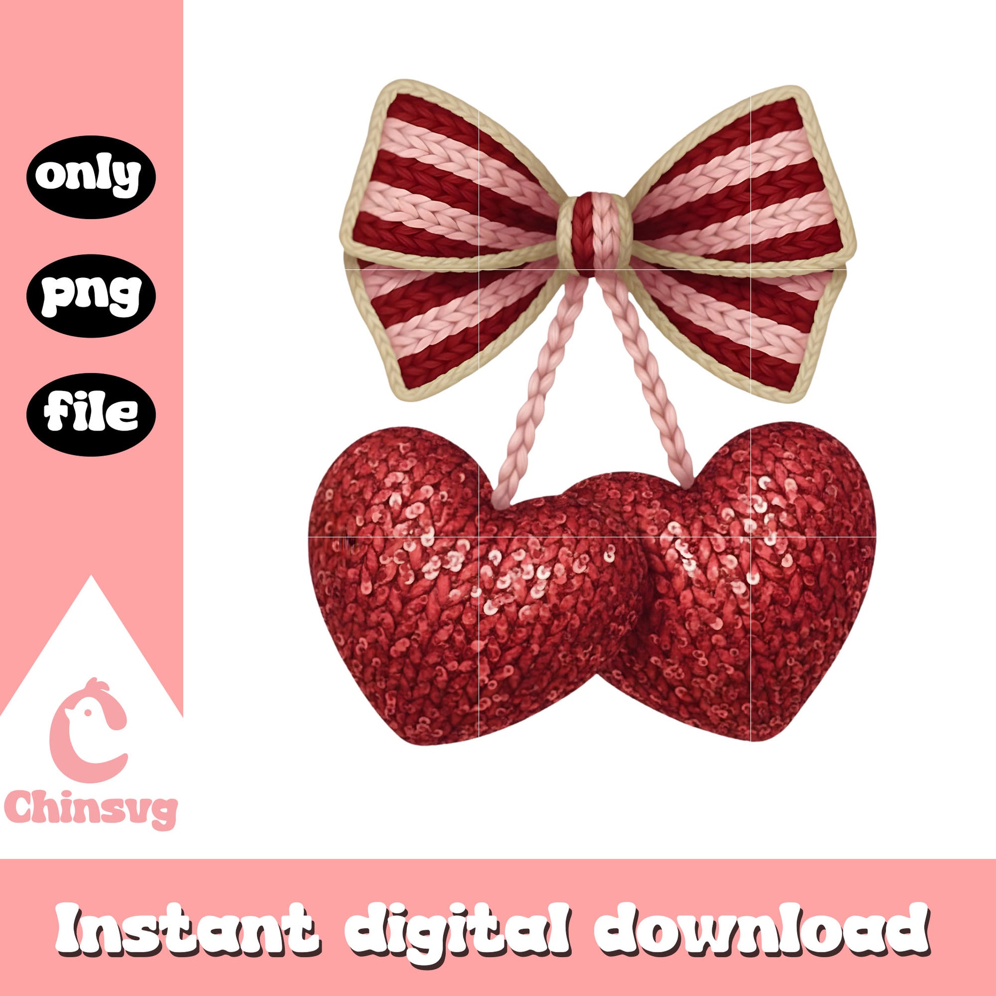 Chery heart valentine crochet png, cherry valentine​​​​ png