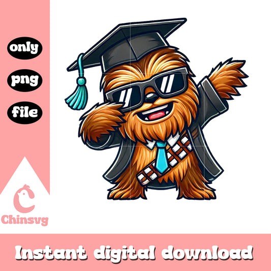 Chewbacca chibi graduation day design png, star wars png 