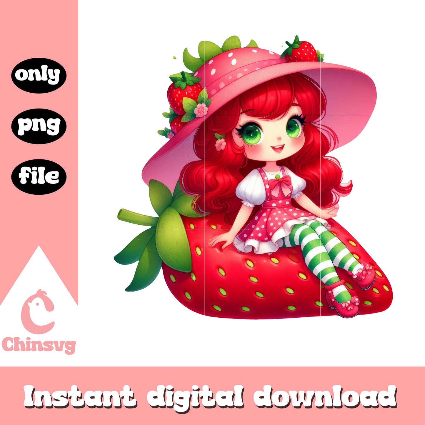 Chibi adorable strawberry doll art png, strawberries png