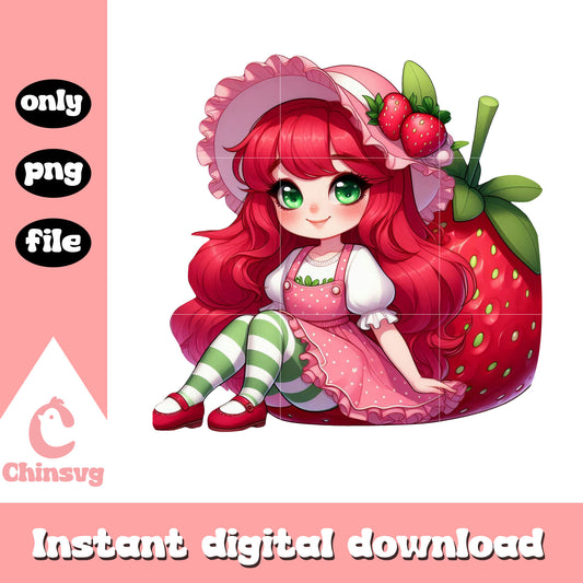 Chibi adorable strawberry doll clipart png, strawberry plant png