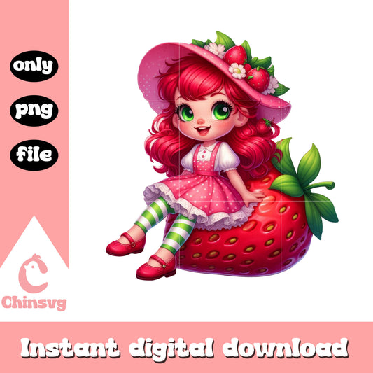 Chibi adorable strawberry doll design png, strawberry season png