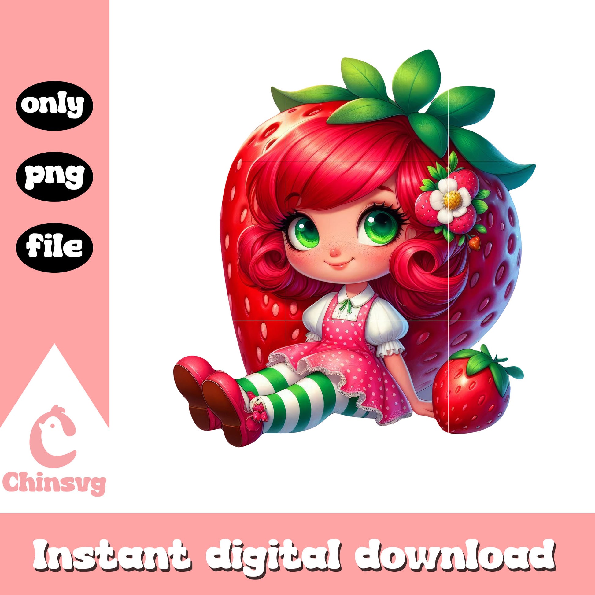 Chibi adorable strawberry doll png, strawberry shortcake doll png