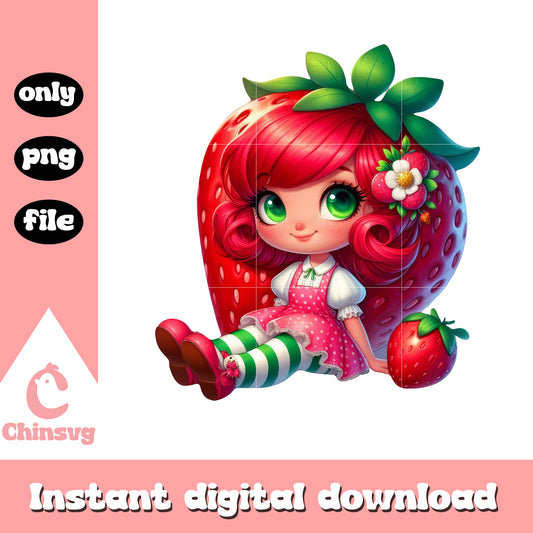 Chibi adorable strawberry doll png, strawberry shortcake doll png