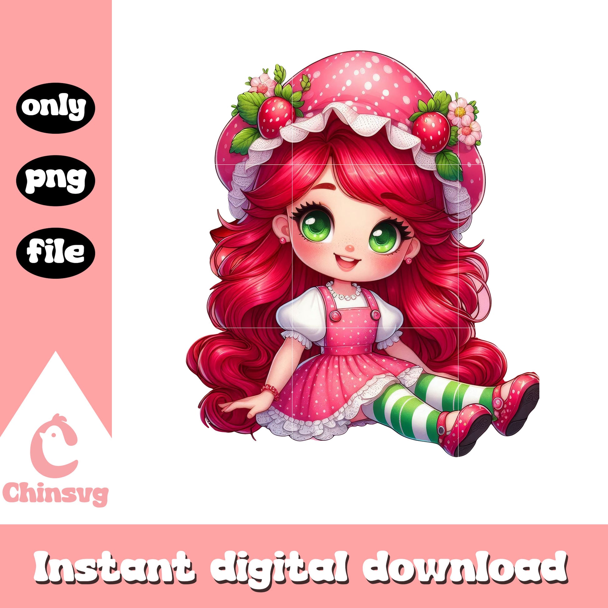 Chibi adorable strawberry shortcake doll png, strawberry doll png