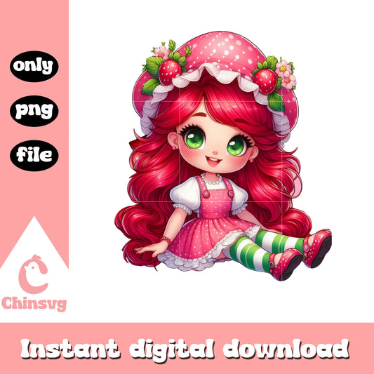 Chibi adorable strawberry shortcake doll png, strawberry doll png