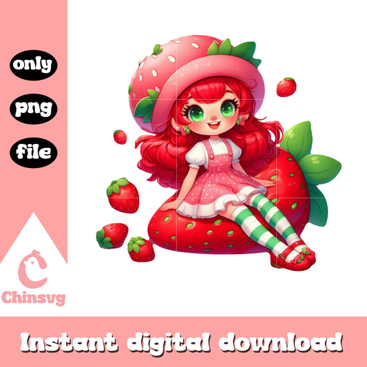 Chibi adorable strawberry shortcake doll png, strawberry skin png