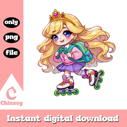 Chibi aurora roller skating to school design png, disney aurora png