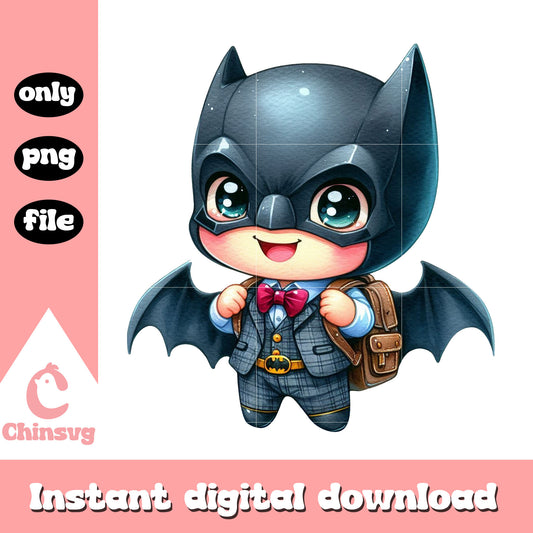 Chibi batman character go to school png, marvel school bag png