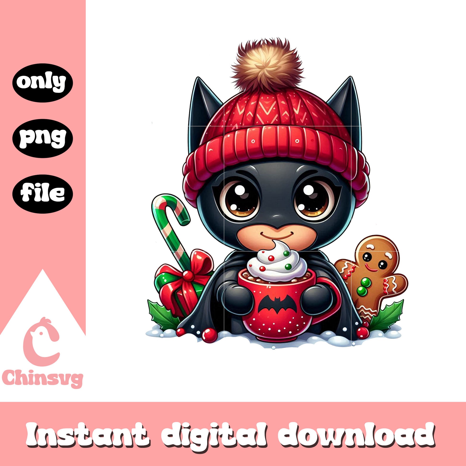 Chibi batman coffee christmas cup png, batman super hero png