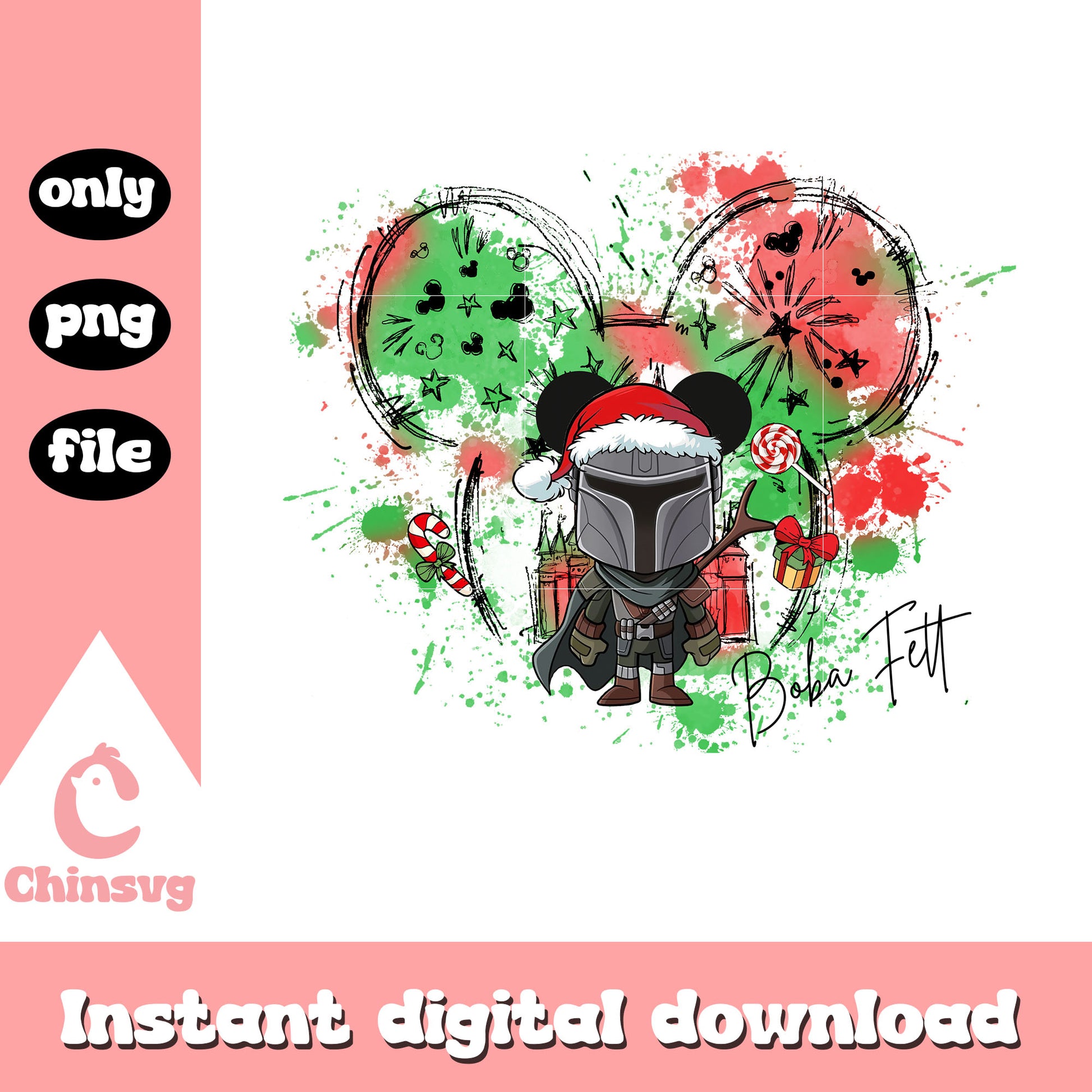 Chibi boba fett disney ear watercolor png, boba fett png