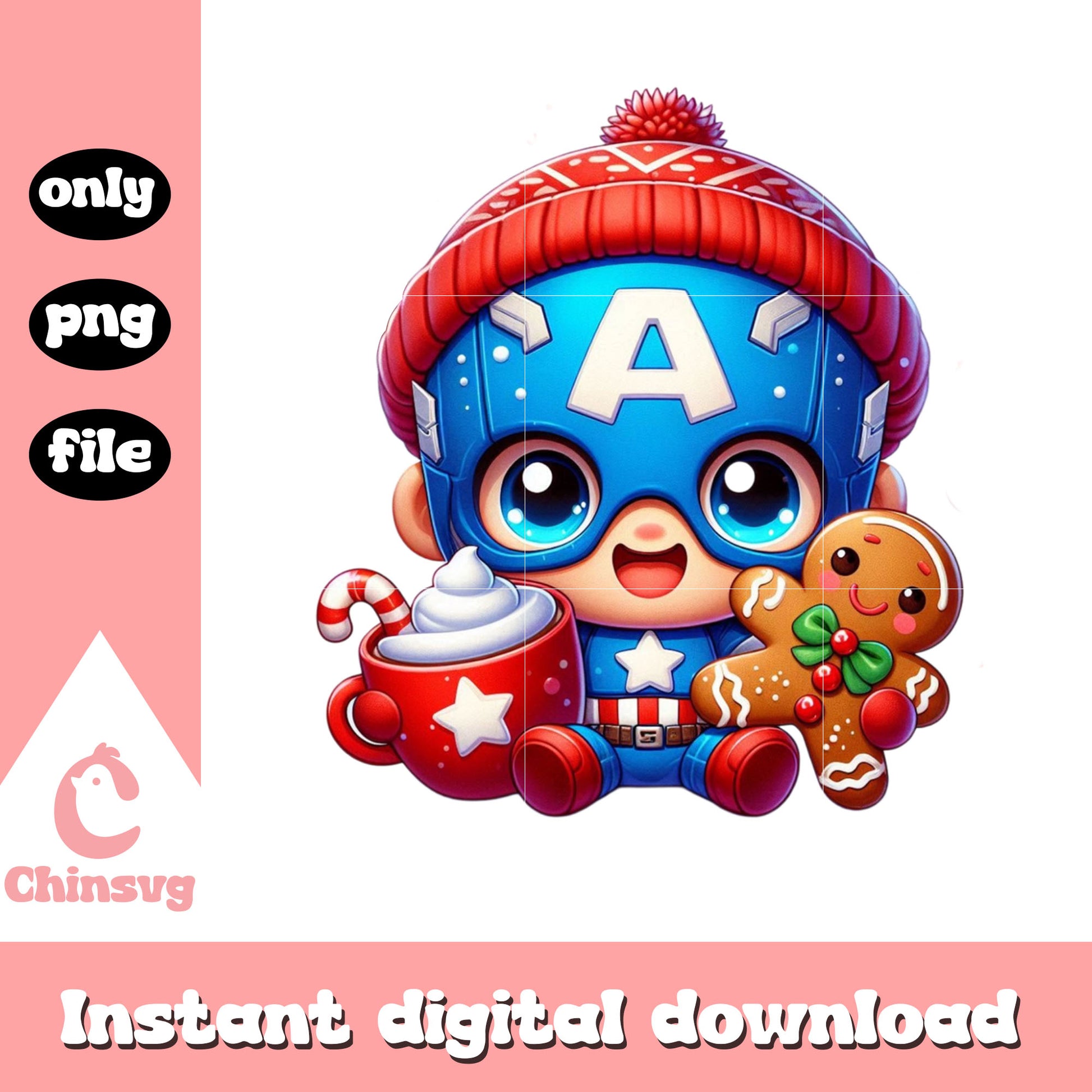 Chibi captain america christmas gingerbread png, captain america png