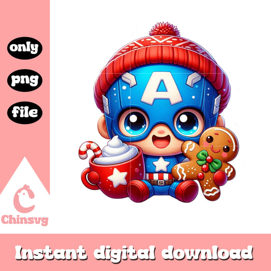 Chibi captain america christmas gingerbread png, captain america png