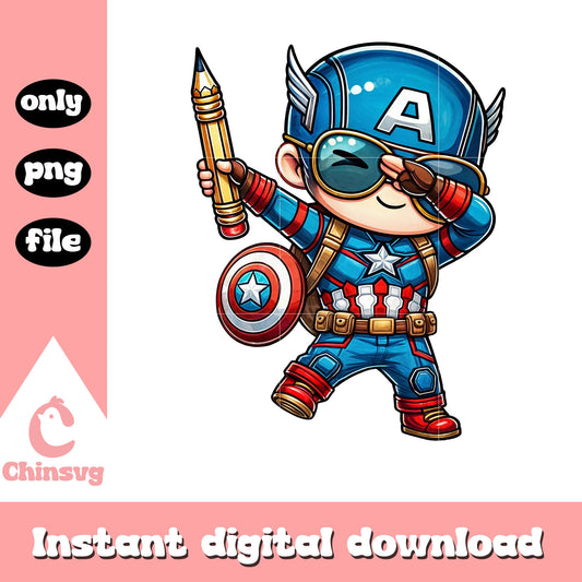 Chibi captain america dabbing back to school design png, marvel png