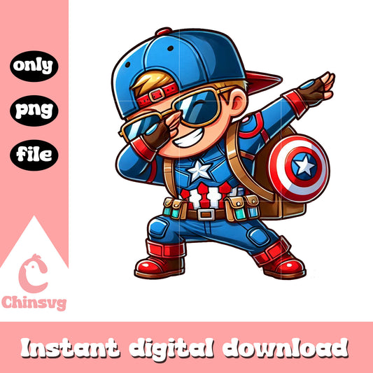 Chibi captain america dabbing back to school png, marvel comics png