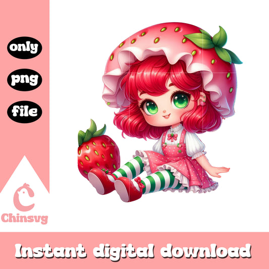 Chibi cute strawberry doll art png, strawberry shortcake cartoon png