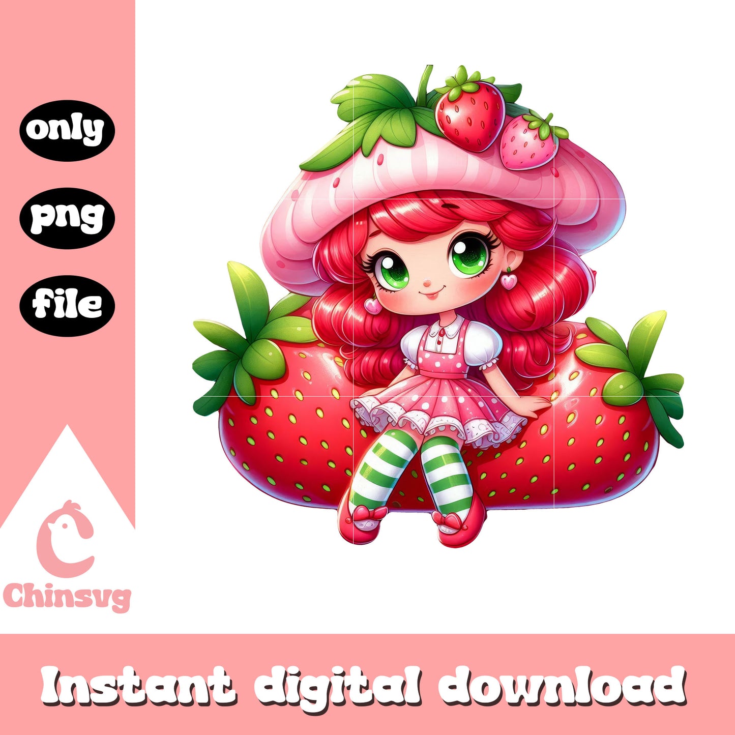 Chibi cute strawberry doll art png, strawberry shortcake character png