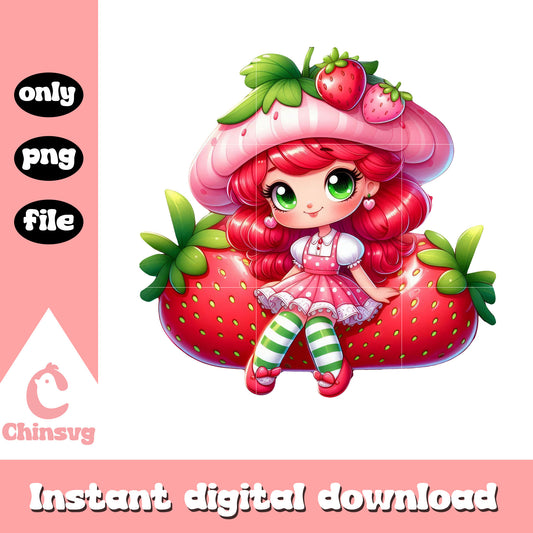 Chibi cute strawberry doll art png, strawberry shortcake character png