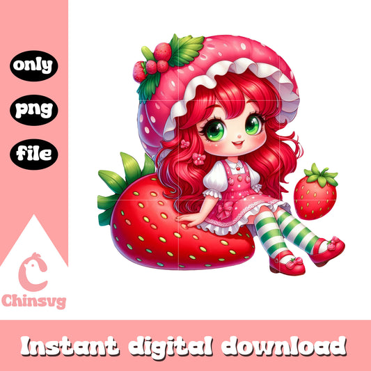 Chibi cute strawberry doll clipart png, strawberry shortcake png