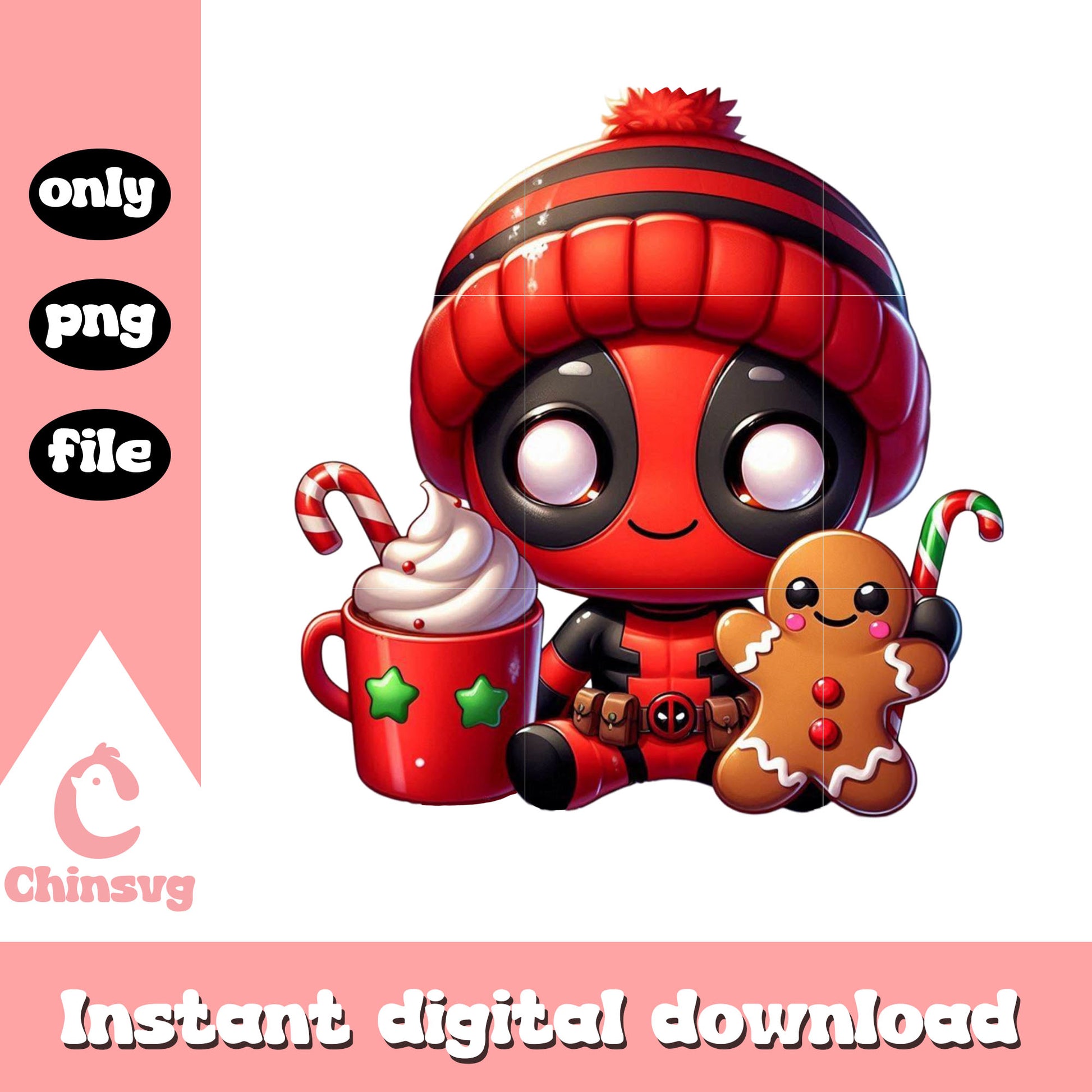 Chibi deadpool christmas coffee cups png, deadpool movies png