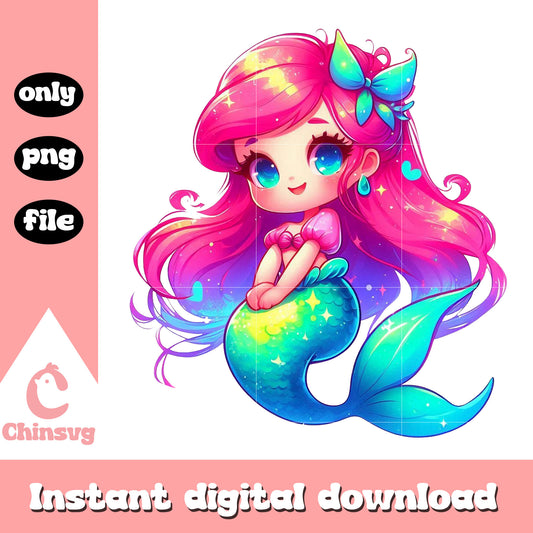 Chibi disney ariel watercolor splash png, ariel princess png