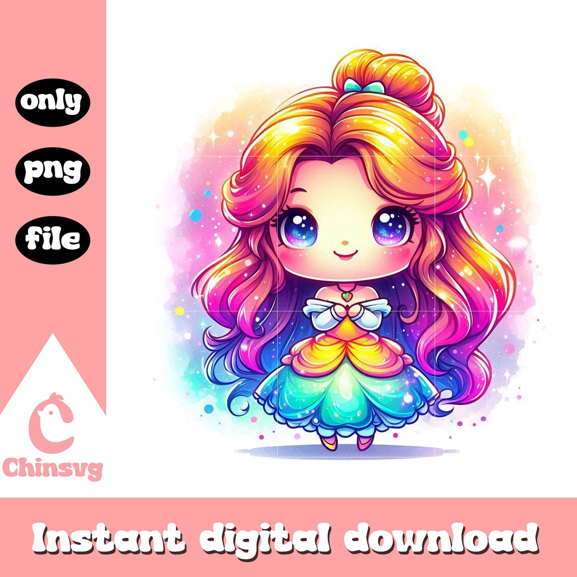 Chibi disney belle watercolor splash clipart png, belle cartoon png